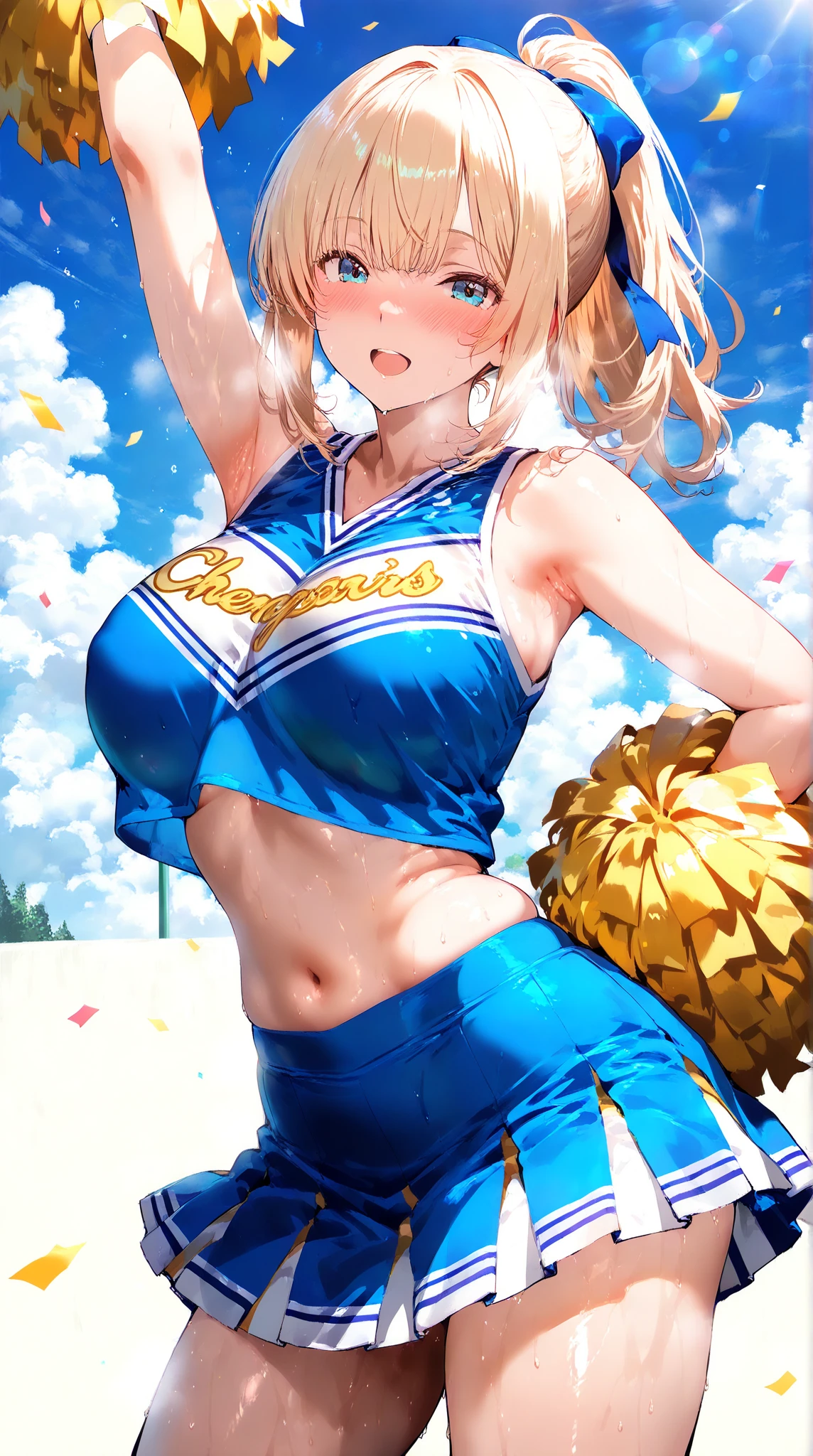 ram invader, detailed breasts,open your mouth wide and stick out your tongue、Drool、 anime dick, (tiger print cheerleader: 1.2), leg high kick、(white panties:1.4),muste piece, best quality, open mouth, tooth, ultra-detailed breasts, Yellow eyes, cute eyes, detailed face, a cute girl, big chest, red face, (wet with water: 1.2), Generally poor breasts, areola slip, (Position where panties are visible:1.5), (beautiful breasts: 1.2), (with a bright light source: 1.2), (heart shaped pupils opening their clothes: 1.5)
