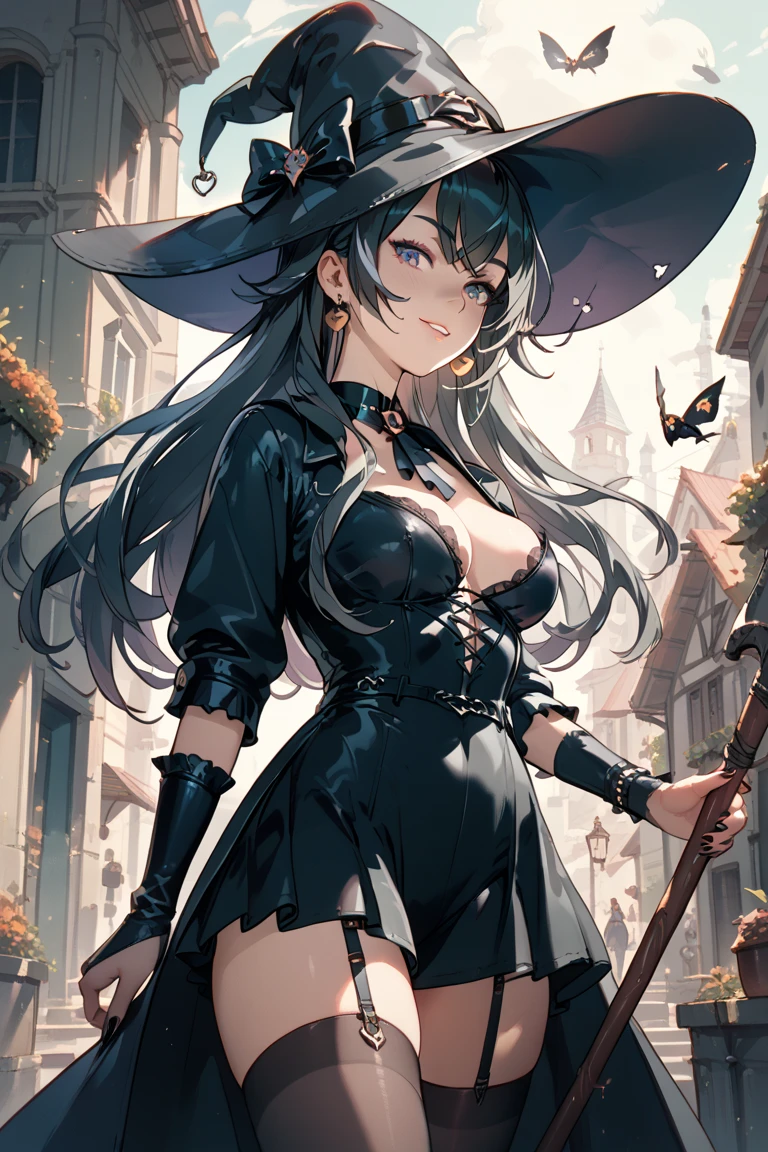 highres, masterpiece, perfect lighting, bloom, cinematic lighting, adult, female, looking at viewer, (RSEEmma:1.5)<lora:RSERomantic_RSESofiko_RSEEmma-v1:0.3>, edgcorset, belts, buckles, harness, chains, <lora:edgCorset:1> small breasts, blunt bangs, green hair, twin buns, (piercings, tattoos), full lips, :), smile <lora:Uva:0.8> <lora:weight_slider_v2:1> dark makeup, pale complexion, black clothing, lace, choker, cross pendant, gloomy, melancholic, mysterious, brooding, ethereal, haunting, elegant, Victorian, cemetery, moonlight, enchanting, introspective, dramatic, macabre, romantic, eerie, witchy, velvet, mystical
