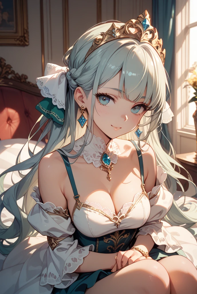 A girl who lives in the castle usually appears romantic and charming.  Here's a possible description:

 The girl who lives in the castle is distinguished by her beauty and elegance.  She has long, shiny hair that falls femininely on her shoulders.  Her eyes are large and attractive, radiating a wise and graceful look.  Dressed in luxurious medieval clothing, she always looks elegant in long dresses and colorful decorations.

 In addition to her external beauty, this girl is distinguished by her noble heart and deep sense of adventure.  You spend a lot of time exploring the old castle and learning all its secrets.  She combines strength and femininity, and is part of a potential romance in her own world,