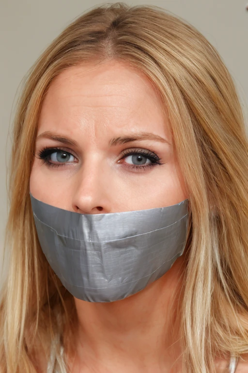 tape gag, 1girl, solo, gagged ,ultra high res, ultra-detailed, 8k uhd, dslr, soft lighting, high quality, (film grain), Fujifilm XT3,  <lora:MS_Real_XL_Taped_Lite:1>