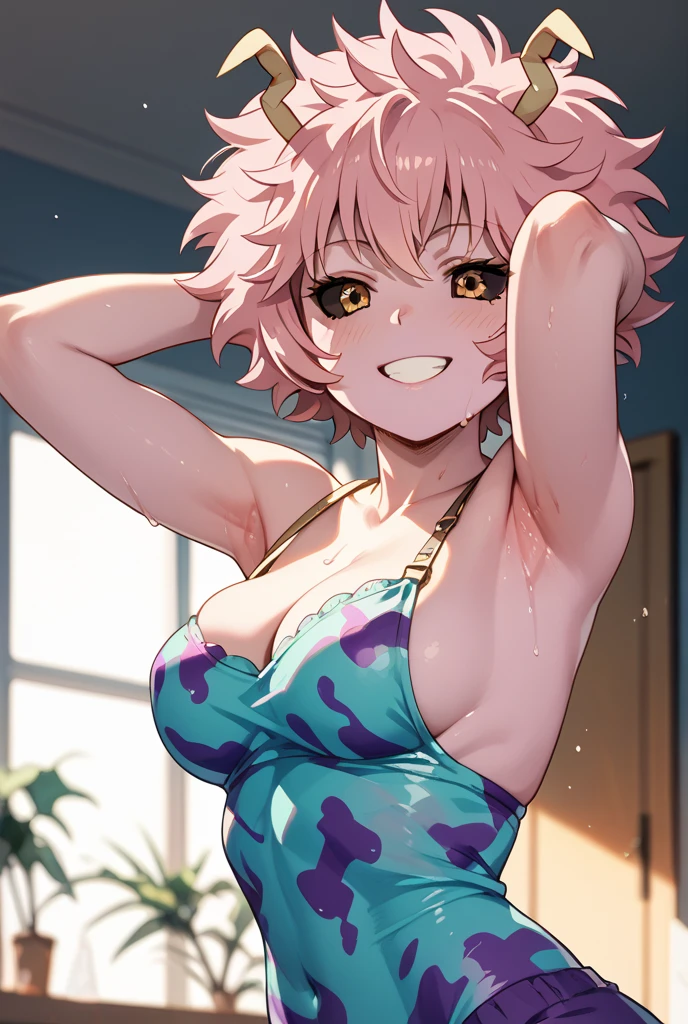 (best quality:1.3), (4k quality), 1 mature woman, Mina Ashido by boku no hero, , ((Detailed face)), (blush), whole body, large smile