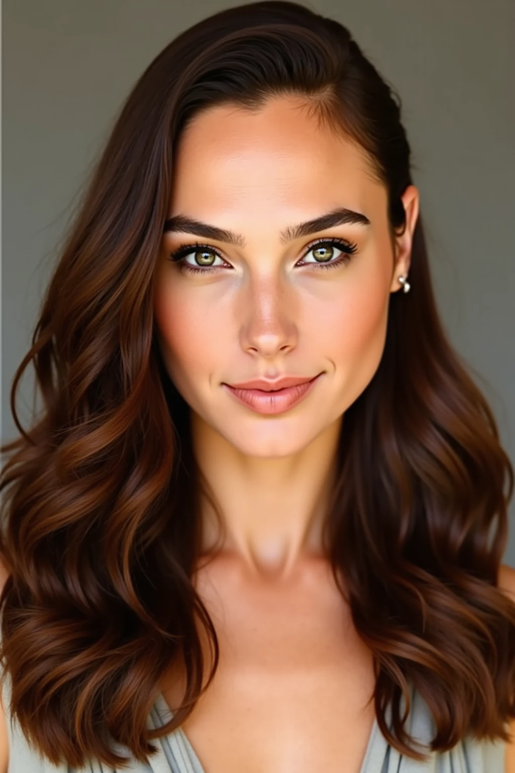 beautiful woman with long dark hair, similar to margot robbie, face in extremely detailed and high quality 4k, facing the camera, perfect lighting on her face, 4k, photorealistic, masterpiece, high quality, extremely detailed, cinematic lighting, dramatic pose, elegant, sensual, center the image, Visual effects, Sound effects, Incredibly detailed and complex, hyper maximalist, elegant, hyper realistic, super detailed, dynamic pose, woman posing for a photo, portrait, classy and elegant photo
