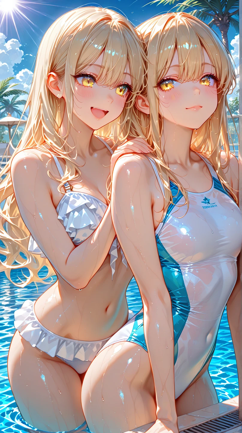 Exaggerated blond hair, shiny and healthy bronze skin, female warrior, gorgeous fighting posture, pupils rolled up (orgasm eyes), tongue hanging out and drooling to welcome ejaculation. Wearing a skin-colored three-point strip bikini, the crotch of the swimming trunks was moved to one side, the swimsuit was torn, and the plump breasts were turned out, exposing the nipples, cleavage and navel. She has a slim figure and a serious rip in her swimming trunks. Her wet body lay facing the audience, with her butt raised and her legs spread carelessly. A large amount of thick white liquid oozed from the inner thigh. , presented in a hyper-realistic style with close-up full-body images. Coupled with the strong light and shadow effects, the character outlines are clearer and the body curves are more prominent, showing a stronger three-dimensional sense, (8K, real-time, highest quality, masterpiece: 1.4), ultra-clear web page, (lifelike: 1.48), Masterpiece, Best Quality, Ultra Detailed, 8K, Detailed Lights, Detailed Shadows, Original, (Detailed Skin), (Photorealism: 1.2)
