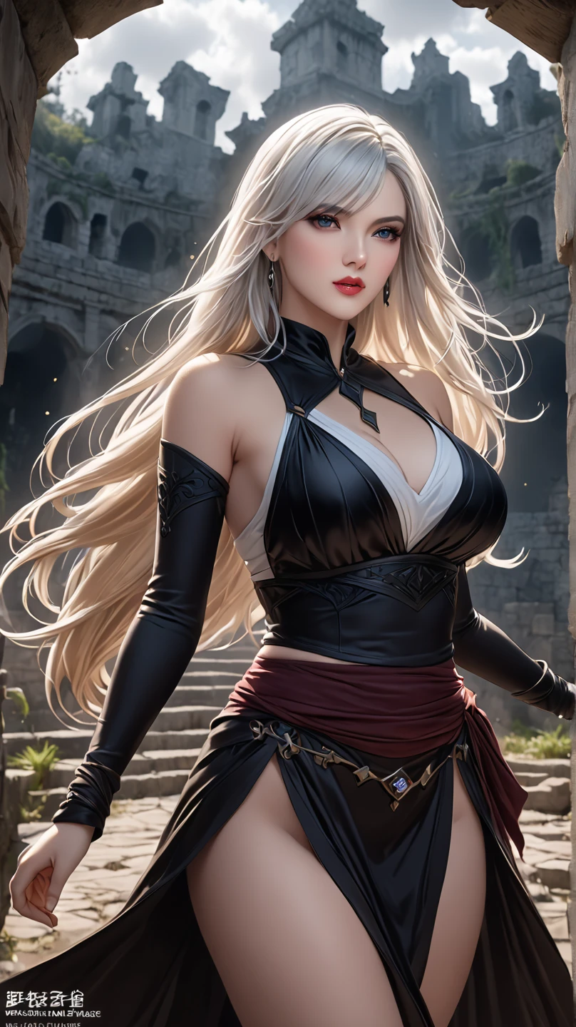 (ultra realistic,32k, masterpiece:1.2),(high detailed skin:1.1),( high quality:1.1),
<lora:eft_fairytail_mirajane:0.8>eft_fairytail_mirajane, (blue eyes:0.5), cleavage, solo, long hair, choker, white hair, collarbone, dress, black dress, bare shoulders, bangs pinned back,,(looking at viewer, standing:1.1),, huge breast,large breast,,<lora:add_detail:0.79>,
(ambient lighting:1.1), emberglade enclave, glowing embers, ancient spirits, meeting place of fire elementals, blurry background,