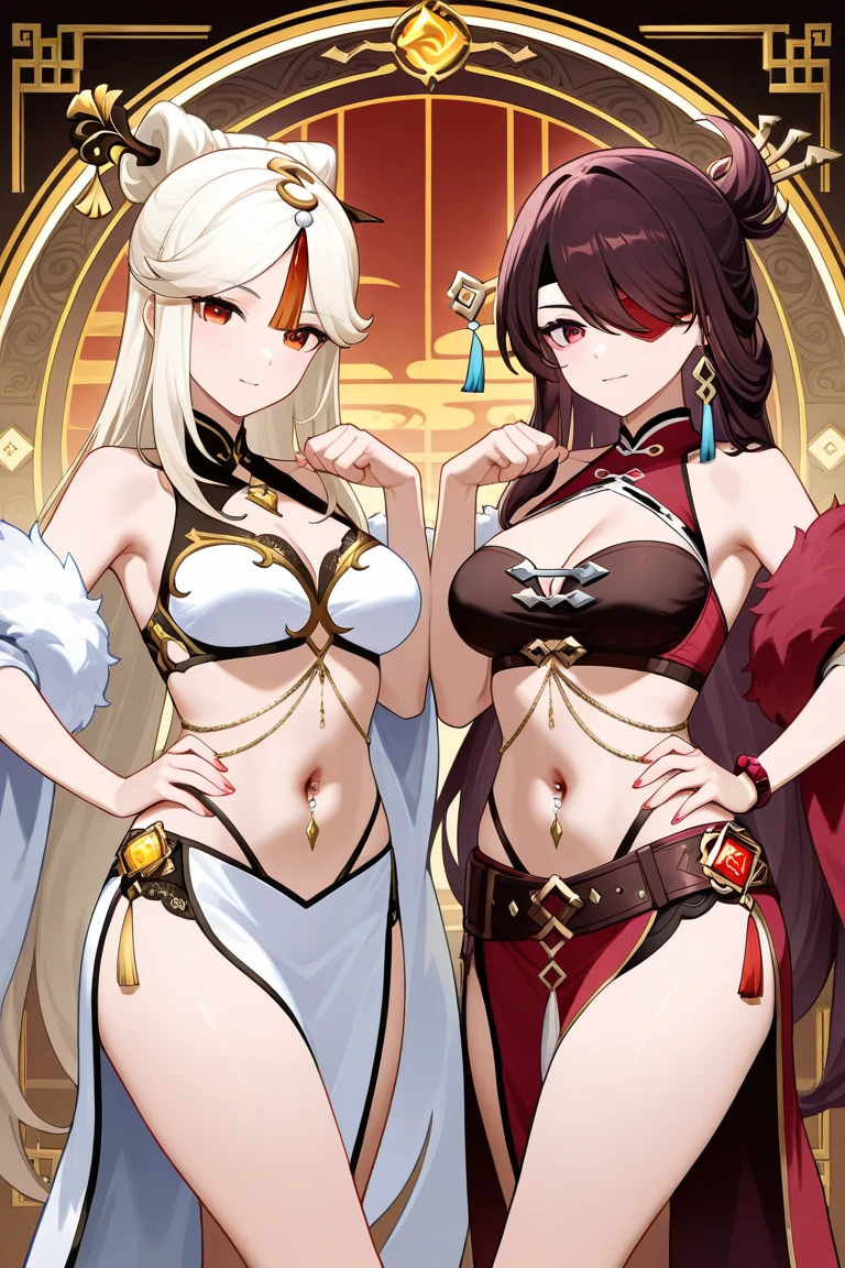 ((best quality)), ((masterpiece)), (detailed), Perfect face,Top quality、Top image quality、masterpiece、girl with((Red tights、18 years old、Lovely woman、Best Bust、Optimal waist-hip ratio,Best body golden ratio,Beautiful light blue eyes、Breasts wide open, A blonde、A slender one,Oyama Valley、War campaign,Warlike faces、Bikini,Navel vest、Mechanical skirt、ribbon,丝绸ribbon,high quality、beautiful art、background((universe)))、depth((Black Hole)),On the table、Depth of Field,movie style