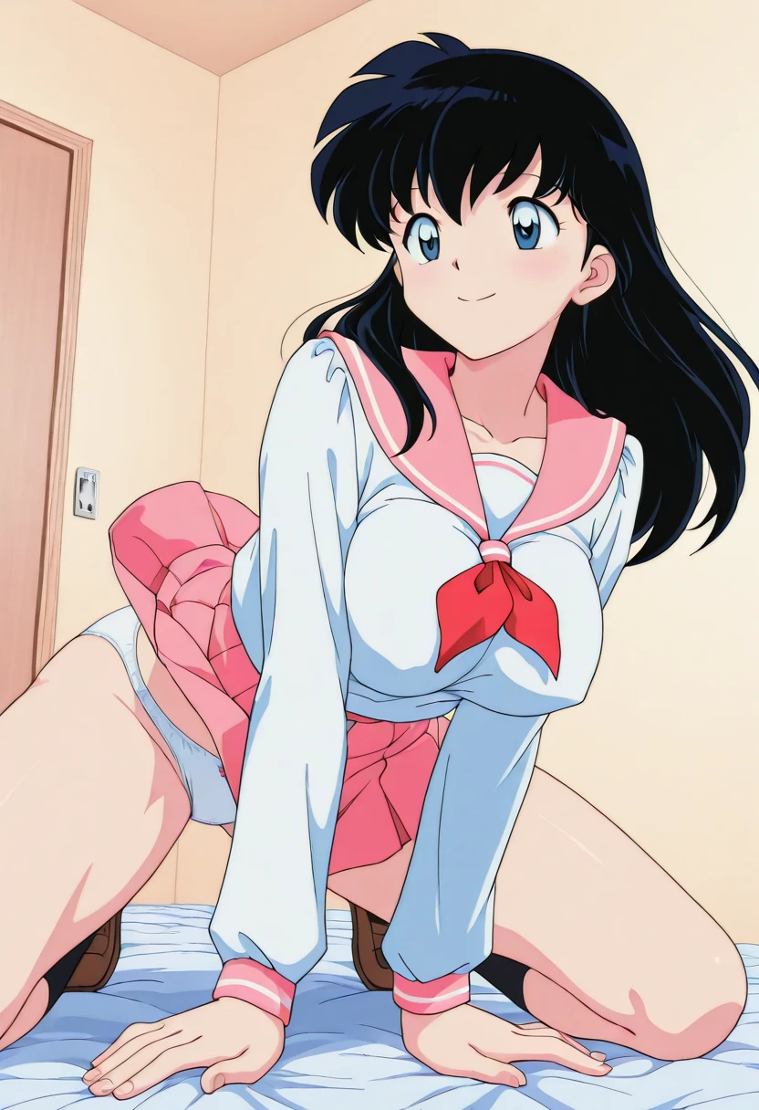 kyoko,score_9,score_8_upper,score_7_upper,sauce_anime,One girl,alone,View your viewers、Examination room、See a doctor、Pink Sweater,White collared shirt,length_skirt,blue skirt,Spread your legs,Dew panties,Lying down,Sad face,:d,arms_behind_return,Exposed breasts、Bondage、rope、Tie up、Countryside landscape、