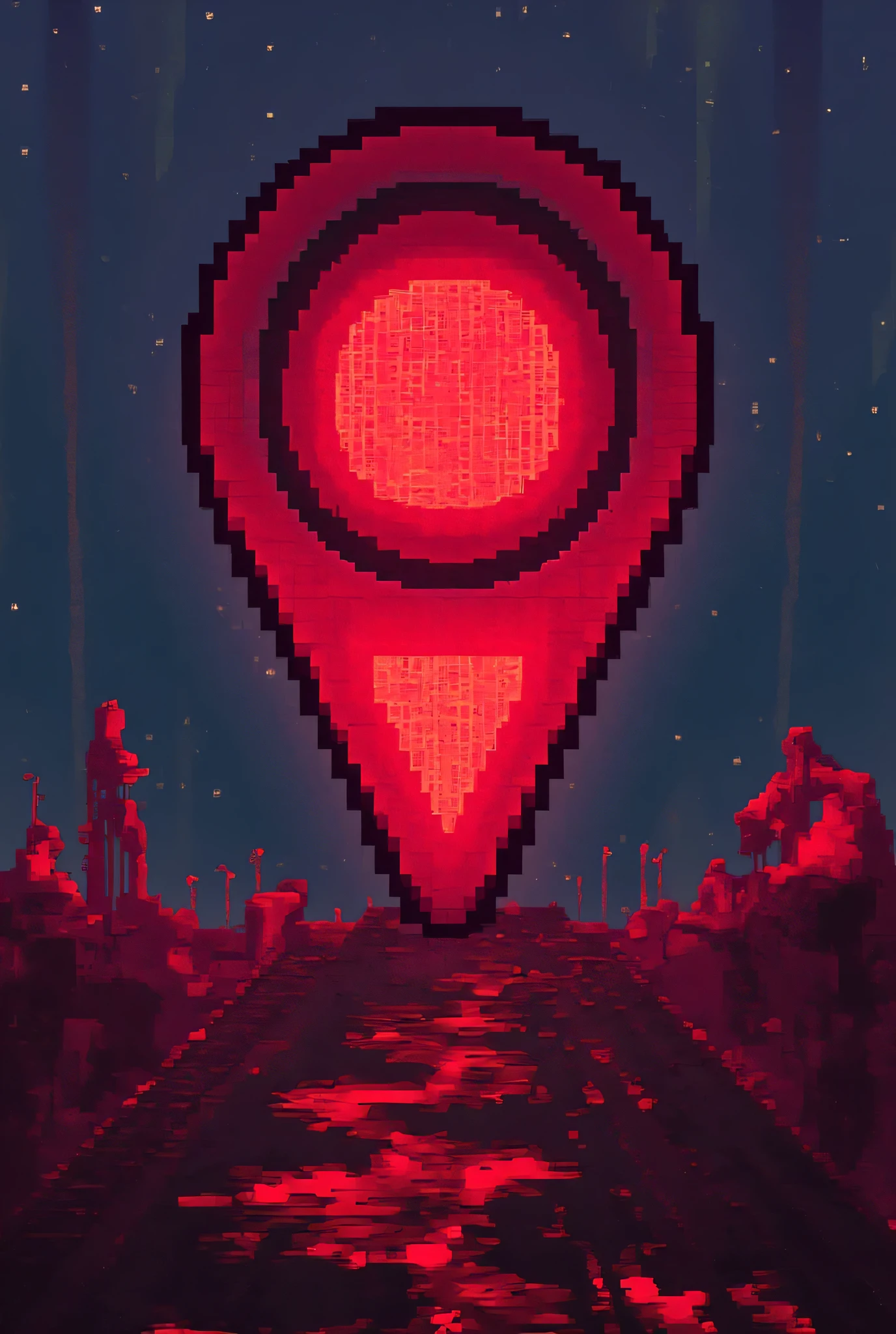 pixel art , Location marker, red, glowing, transparent background, no background, transparent background