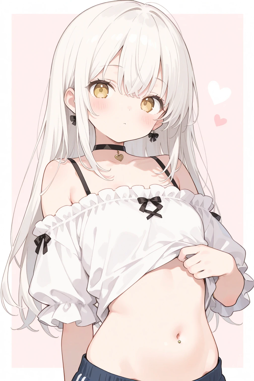 anime girl with messy white hair, yellow eyes, pale skin, wearing white clothes.