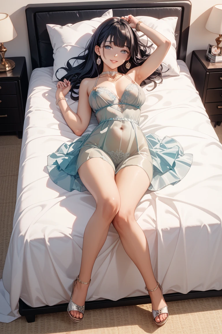 (1girl in:1.3), Cinematic Light, (masutepiece, of the highest quality, Best Quality, Beautiful and aesthetic:1.3), ighly detailed,highest details,(Ultra-detailed),,
From above,(( lying on bed)),
Solo, breasts, Silky long hair, (Brown hair), Roses were scattered all over the beds,
((Suit)), ((Shirt)), opened breast,