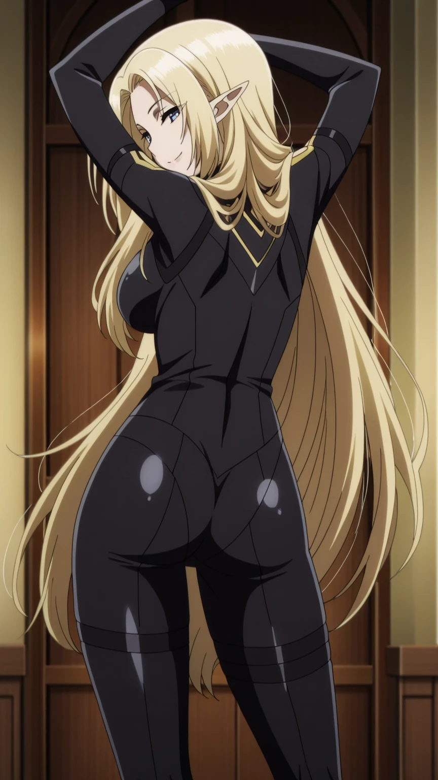 masterpiece, best quality, highly quality , NBshmn-KJ , purple eyes, very long hair , lips , (nude ,naked,black pantyhose, high heels:1.2) , long legs, ass, (standing,, detailed legs,perfect body:1.3),1girl, solo, absurdres, highres