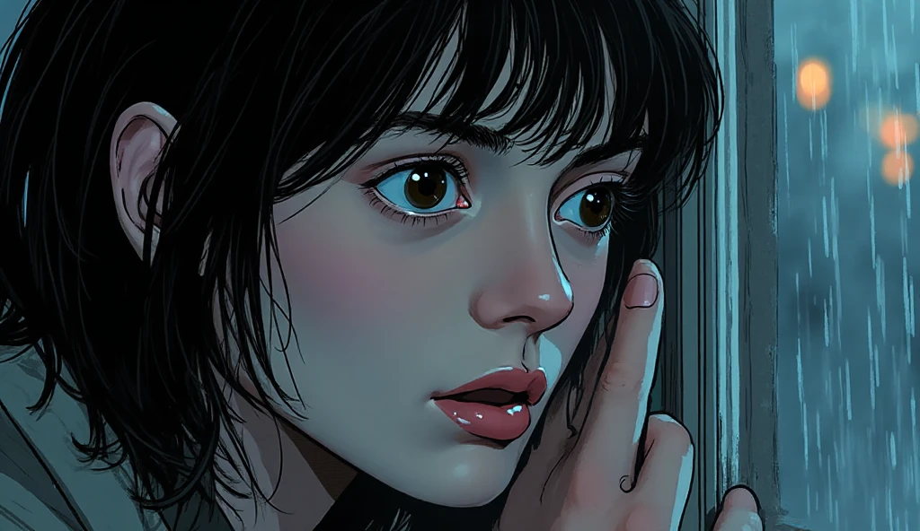 illust、art、from 80s horror movie, directed by Junji Ito、In the sea、deep sea、A woman with a scared expression、怪奇な姿のdeep sea魚がいっぱい、Overaction、Overreaction、high detail, realsitic shadow、Analog style, vhs style, 8mm film, chromatic aberration, Dvd screengrab、Blue-purple and red-purple gradation、The woman's expression is clear