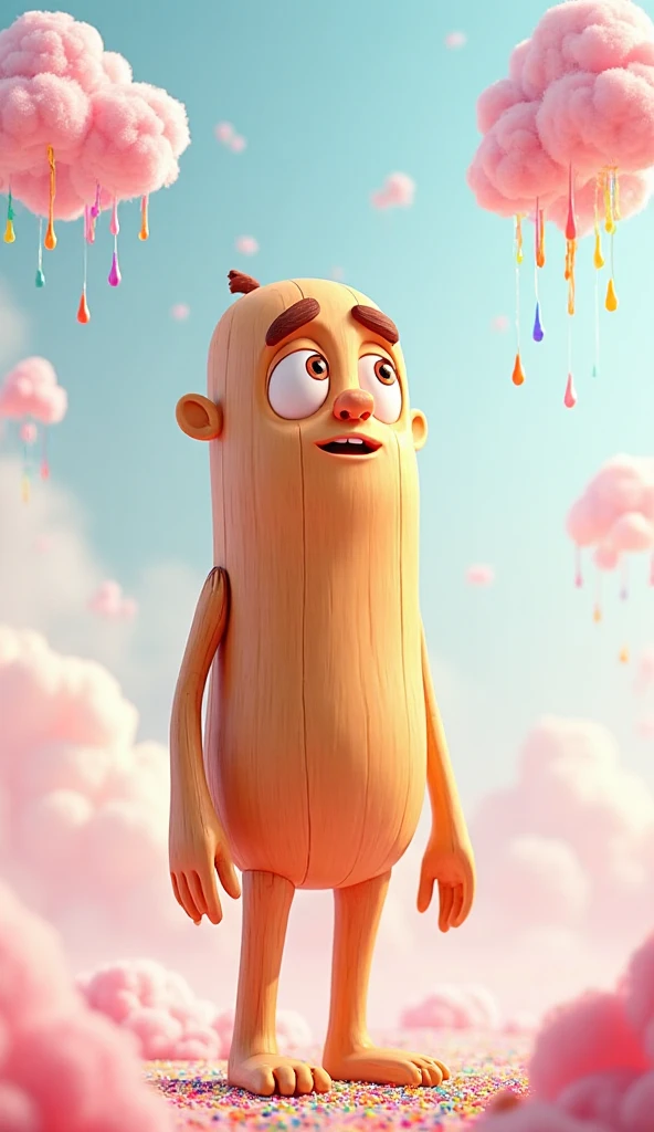 A mature man in his 40s being dressed in a  full of poop and  and onesie by a babysitting robot 