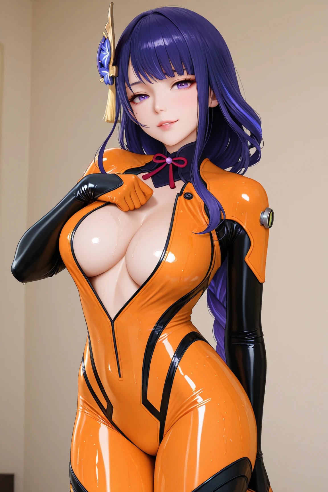 Cindy Aurum Cosplay, sexy, big tits, big eyes, long lashes, yellow, slender, cyber punk