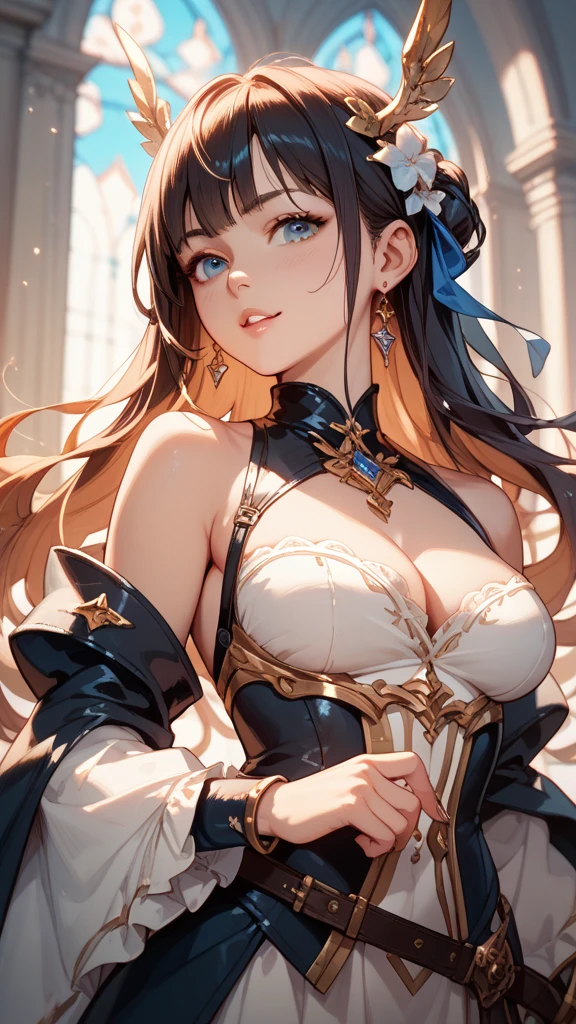 realisticlying、13-year-old girl、、Sideways view、(Emphasis on the thighs)、Medieval Italy(Super close-up from below)((Wearing the Venetian Mikloy((Masquerade))、Wearing a white dress in medieval Europe、Ancient castles in Italy、Cleavage Emphasis Colorful Sexy Pose