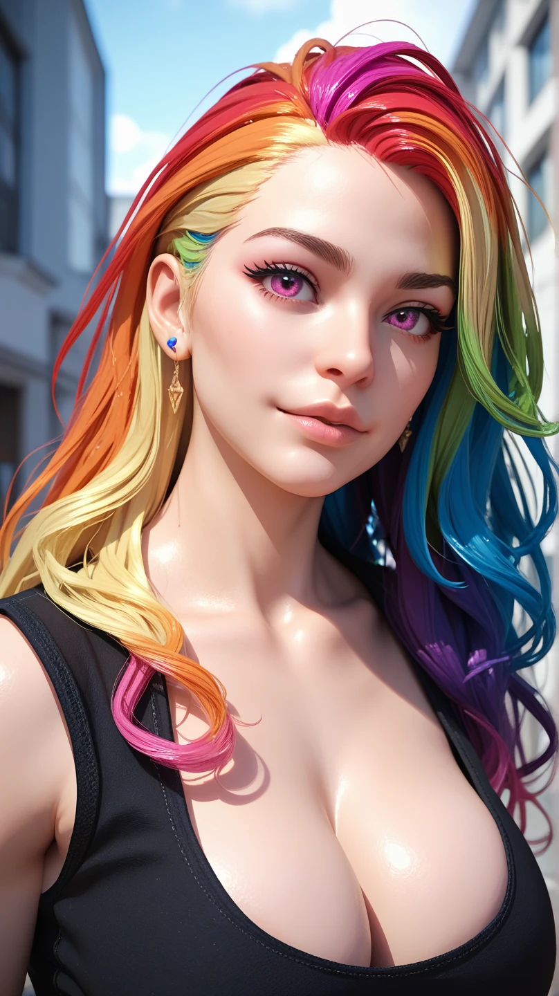 (((master part))),(((melhor qualidade))),((ultra-detalhado)),(illustration),(Dynamic angle), ((floating)),(pintar),((cabelos desgrenhados)), (sozinho),(1girl), ((Big_seios)), (((Rosto anima detalhado))),((Rosto bonito e detalhado)),colar,bareshoulders, cabelos brancos, ((cabelos coloridos)),((cabelos estriadoelos olhos detalhados,(gradient color eyes),(((olhos coloridoundo colorido))),(((high saturation))),(((cercado por salpicos coloridos))),(((cercado por pontos coloridoolha colorida,((shining))corpo inteiro