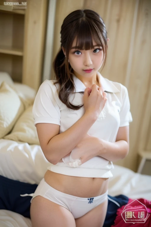 smile、((Browsing Caution))、((Camel Toe))、((Female organ:1.1))、(Highest quality、4K、8K、High resolution、masterpiece: 1.2)、Very detailed、Beautiful Japanese Girl、1 person、 (16 years old)、alone、(from the front:1.4)、(reach sexual ecstasy:1.6) 、 (Her naked lower body is exposed, Giving us a glimpse of her crotch.:1.5)、Sit at a desk、(Short-sleeved sailor uniform) 、Crotch crack、Beautiful ass、 Spread your legs wide, And he sticks out his crotch for emphasis....、Twin tails、In the classroom