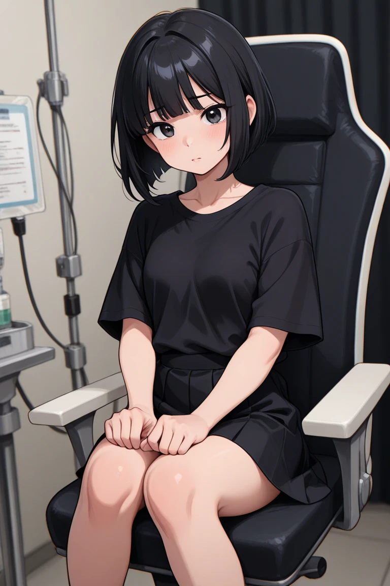 8k nude closed eyes open mouth no panties hands down small nipples black hair small breasts short hair blushing looking up slightly hospital sitting in chair examination arms down arms immobilized restraints 