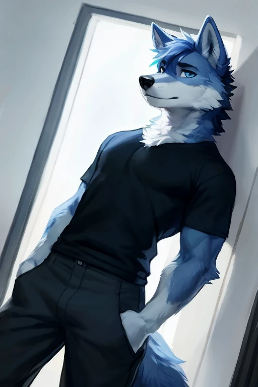 ( Shark, furry, anthropomorphic, blue skin, whole body, Best quality, human like body figure), female, bedroom background, inside, wearing thin revealing black , wearing thin revealing black , pulling up shirt, Furry art, furry arms, big grey shark tail, Big floofy tail, black fur legs, Noon, blue hair, wearing glasses, Bigger thighs, Bigger chest, blushed, gas air effect, hearts, sitting on lap, leaning down, hand in shorts, pleasure face, (Wolf, furry, anthropomorphic, Black fur, whole body, Best quality, human like body figure), male, wearing black jeans, Furry art, furry arms, big Floofy tail, black fur legs, black hair, 1 hand on front of females chest, 1 hand between females legs, sfw, 