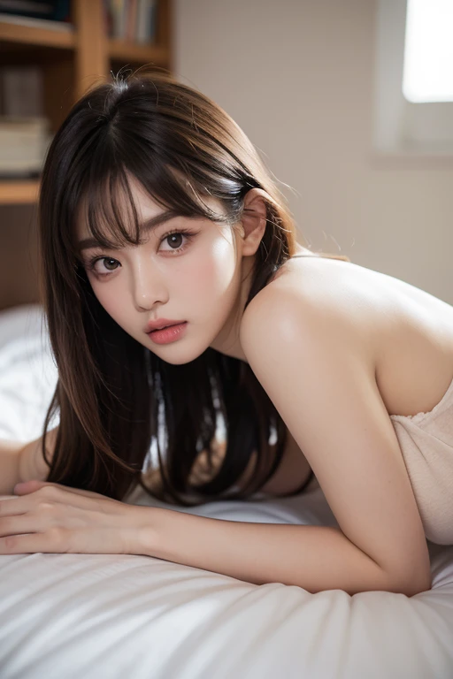 {Lie face down on your elbows},{on stomach, lying}, {best quality}, {very aesthetic}, {ultra-detailed}, {best },nsfw,{ nude}, solo,1girl:18 yo}, {{Radiant Beautiful Skin}},,{short bob}, {double eyes:1.2 }, {white background},{in froor}

