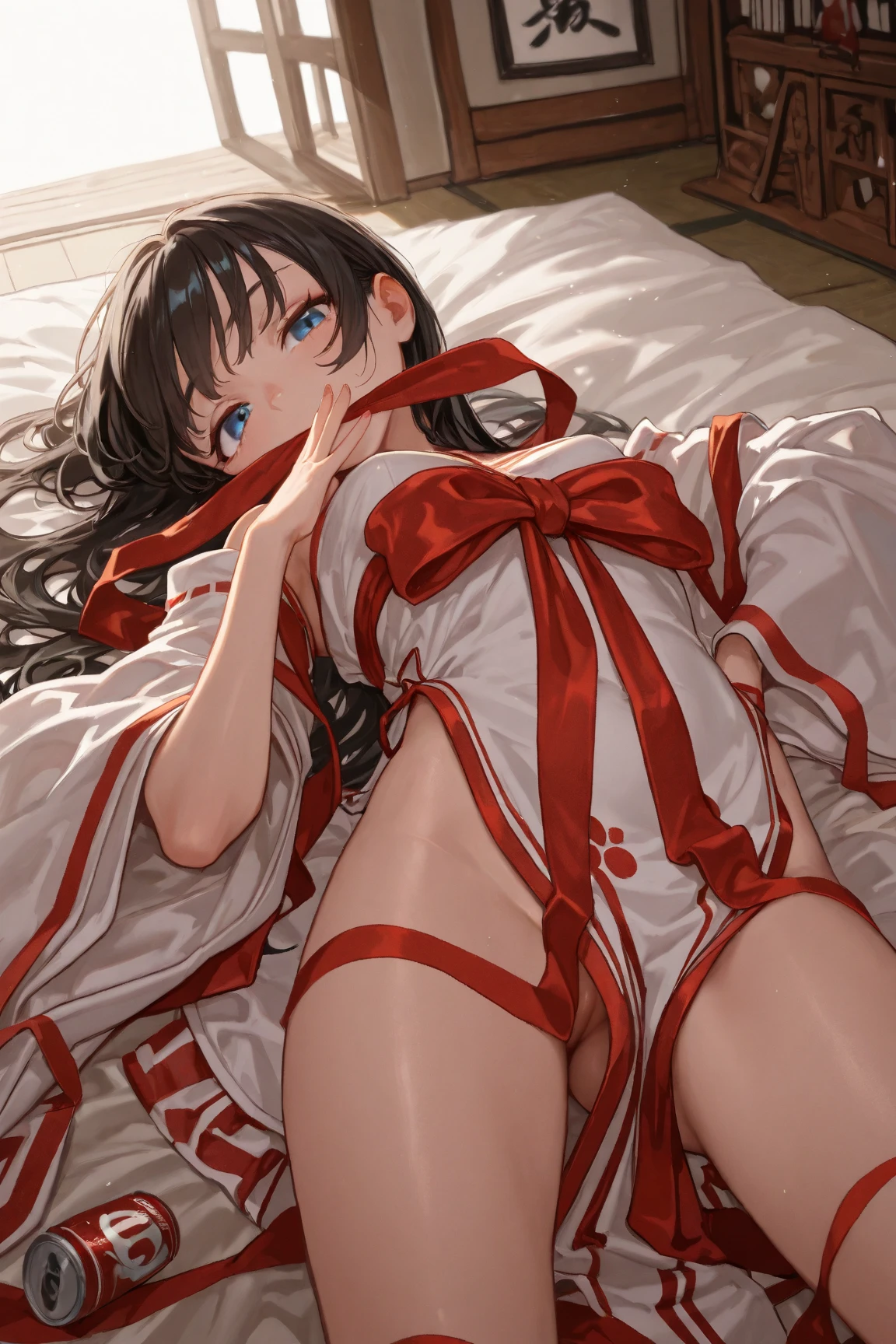((brown haired)),((Braided shorthair)),((With bangs)),(((Sleeping with both eyes closed))),(naked place々I decorated the body with a ribbon..),(beautifully lit room),((A room with a Christmas party atmosphere)),((Feeling of fatigue and weakness)),((Perspective from below)),Slight red tide,((Mrs. Mr. M lying on the bed and showing his chest .)),((bed covered with red and white roses)),(Yodare),(Open your mouth a little and show me your tongue),((Buttocks close-up)),((Cleavage that looks modest)),((christmas ribbon collar)),NSFW,((Raise both legs and spread legs in an M shape)),(Insertion of extra thick and vibrator),(Agony face),((Both eyes are tightly closed)),(sleep ),