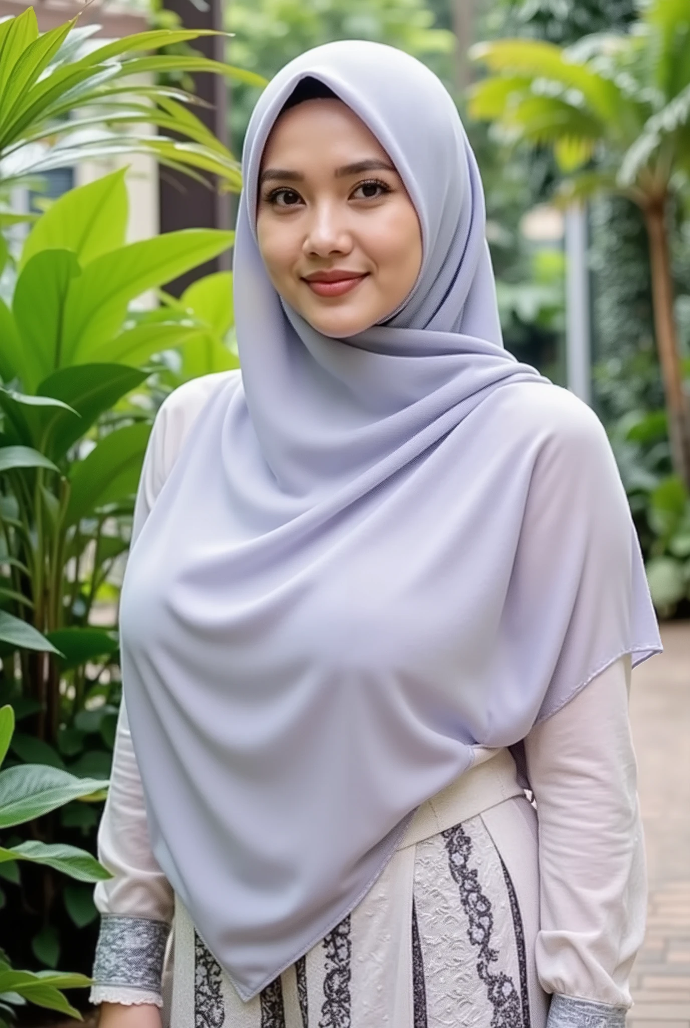 56 Years Old, Beautiful Hijab Indonesian Mature woman, Camisole, Bbw, Natural Mature Big Breasts : 1.4, Upper body.