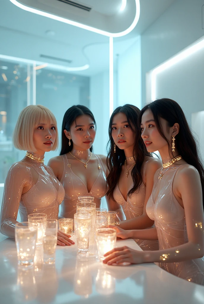 Beautiful moving 3 girls, Tokyo Street, natta, view over city, City lights, full bodyesbian, closeup cleavage, 8K, RAW photos, best qualtiy, tmasterpiece, realisticlying, photograph realistic,Three beautiful Japanese goddesses,huge tit,Full body realistic。
