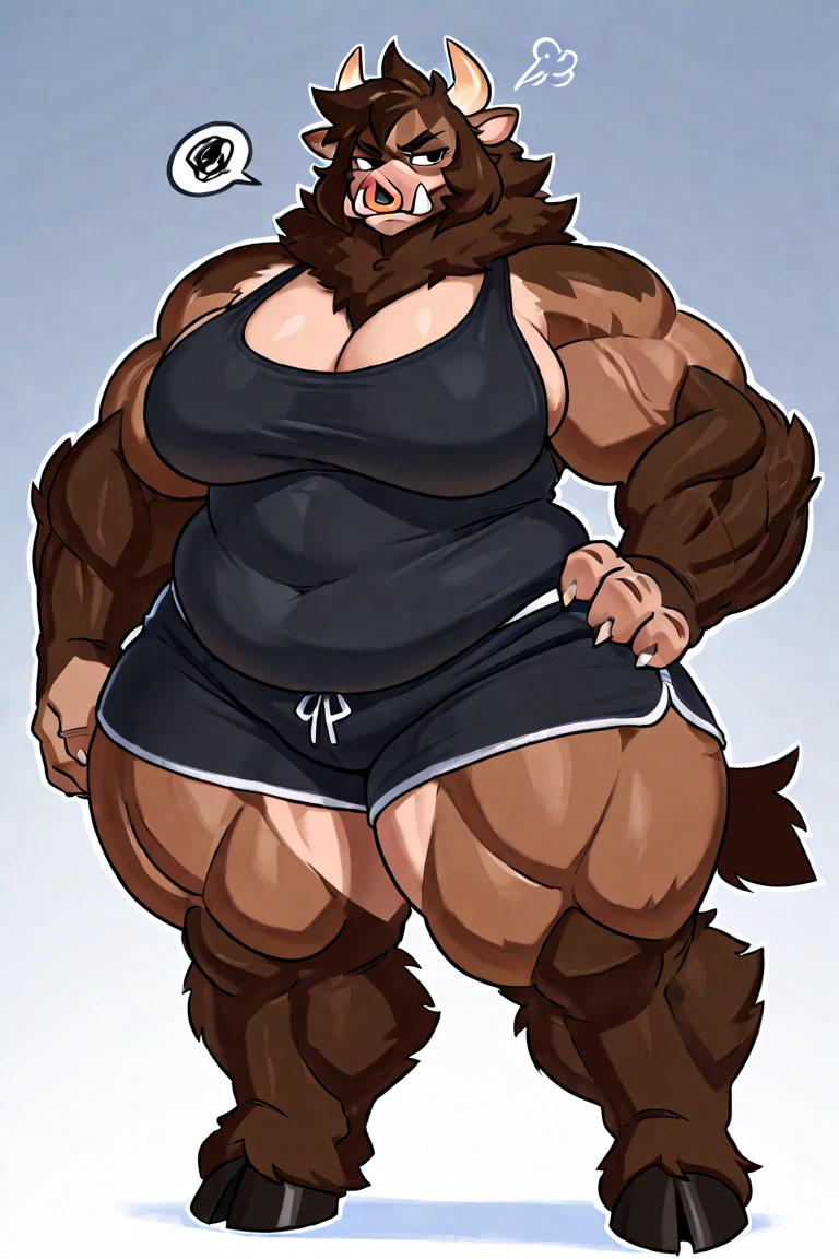 solo, breath (ultra detailed), a beautiful and detailed full size portrait of a female anthro gorilla, oozaru, brown fur, fur body, monkey tail, red eyes, close up view, glowing eyes, empty eyes, tail, bedroom eyes, detailed eyes, big body, sexy body, (wide body). goddess, kenket, Ross Tran,ruan jia, trending on artstation,foxovh, cenematic lighting, front view, big breaths, huge boobs, big boobs, big , big , big , big , day, tree, (((stone wall, grass, seductive, pose, standing))), curvy figure, (((white saiyan armor, covering self, underwear, big butt)), angry, open mouth, blush,