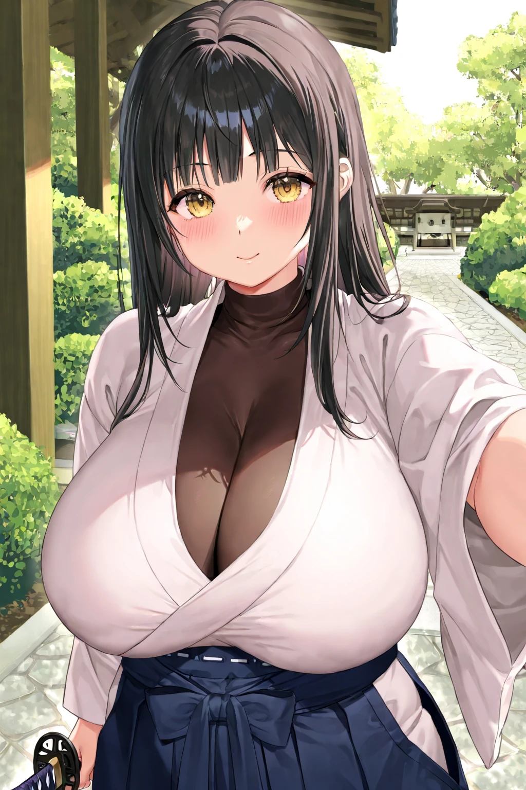 source_anime, rating_explicit, BREAK, iwato kasumi, 1girl, (huge breasts:1.2), areola slip, sitting, seiza, Japanese style room,tatami,shoji,futon,yukata, black hair, low-tied long hair, low ponytail, low-tied sidelocks, tied hair, brown eyes, tareme, blush, looking at viewer, cowboy shot, night, night sky, BREAK, anime screencap, megami magazine, very aesthetic, absurdres, amazing quality