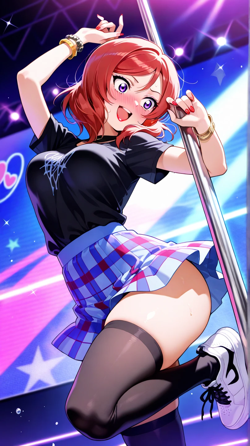 (perfect body),highest quality,16k,(NSFW)、Anime Screen Capture、((blush)),(short hair), (((orange eyes))),thick tight,((((pink hair)))),Sweat,Wet、I was surprised,((())),(((View from the front)))),cowboy_shot,((((wavy hair)))),Ahoge,Valletta,(((yellow sleeveless shirt))),(((Pink ruffled mini skirt))),(((light blue striped panties))),(white knee socks),(white gloves),((Panty shot)),A skirt blowing up in the wind、big ass,flat chest、blush、squat,closed one eye、both armpits、spread your legs、looking at the viewer,((( he is short))),((wavy mouth)),(((headset on head))),(surprise),(from below),((Idol)),((1 girl)),(((pink bow tie)))