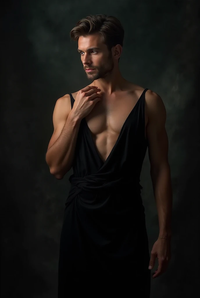 ((masterpiece)),((bestquality)),8k, high detailed, ultra-detailed, Stylish Pose, real skin texture, cinematic lighting, 21 year old male model, handsome, cute looking, evil look, black demon horns, white pale skin, blue eyes, short brown messy hair, strong jawline, masculine, defined fit body, muscular, shirtless, pantless hairless chest, evil dark aesthetic. gothic architecture, hellfire ground, black massive huge angel wings, spartan loincloth, male skirt, (dim light:1.3), dark atmosphere, cinematic lighting, backlight, Depth of field, award-winning photography, elegant, hyperrealistic, octane render, unreal, high definition, 8k resolution, highly detailed, 8k uhd, professional lighting, photon mapping, radiosity, physically-based rendering