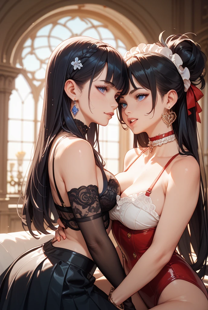 isekgiyelan,green eyes,big breasts,<lora:ÐÐ»Ð°Ð½Ñ genshin impact(isekgiyelan,green eyes,big breasts(,isekgiyelan,black gloves,fur trim,white jacket,jacket on shoulders):0.7>black gloves,fur trim,white jacket,jacket on shoulders,(underboob), (see-through), ((2girls)) in full growth, best quality, masterpiece, ultra-detailed, high quality, (no panties), no bra, yuri, yuri sex, lesbi, lesbi kiss, lesbi sex