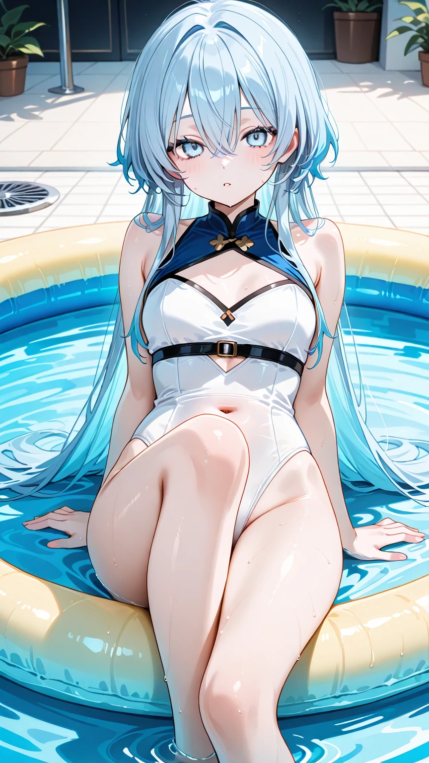 ((masterpiece)), ((best quality)), ((perfect composition)), ((prefect anatomy)), illustration, high-res, prefect lighting, dynamicangle, 1girl, (((completely nude))), small breasts, le_malin, blue eyes, +_+, twin braids, white hair, fake animal ears, o-ring choker, white pantyhose, rabbit tail, white leotard, wrist cuffs, thigh strap, kneeling, detailed legs, playing, enjoying, confident, (detailed face description), (detailed eyes description), spacious gorgeous palace, advanced cg, amazing quality, octane rendering.
<lora:add_detail:0.35> <lora:rainbow:0.35> <lora:masamune_shirow_v0.5_065_v0.3_035:0.35>
