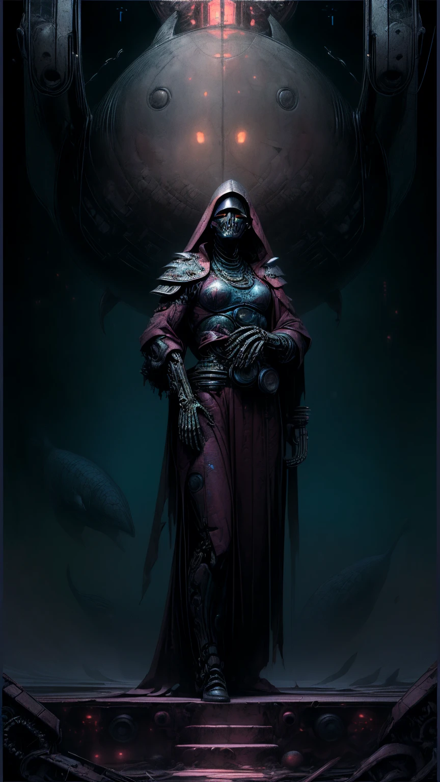 xenomorph nun on mars,full body,long tail,no eyes,black carapace face mask,