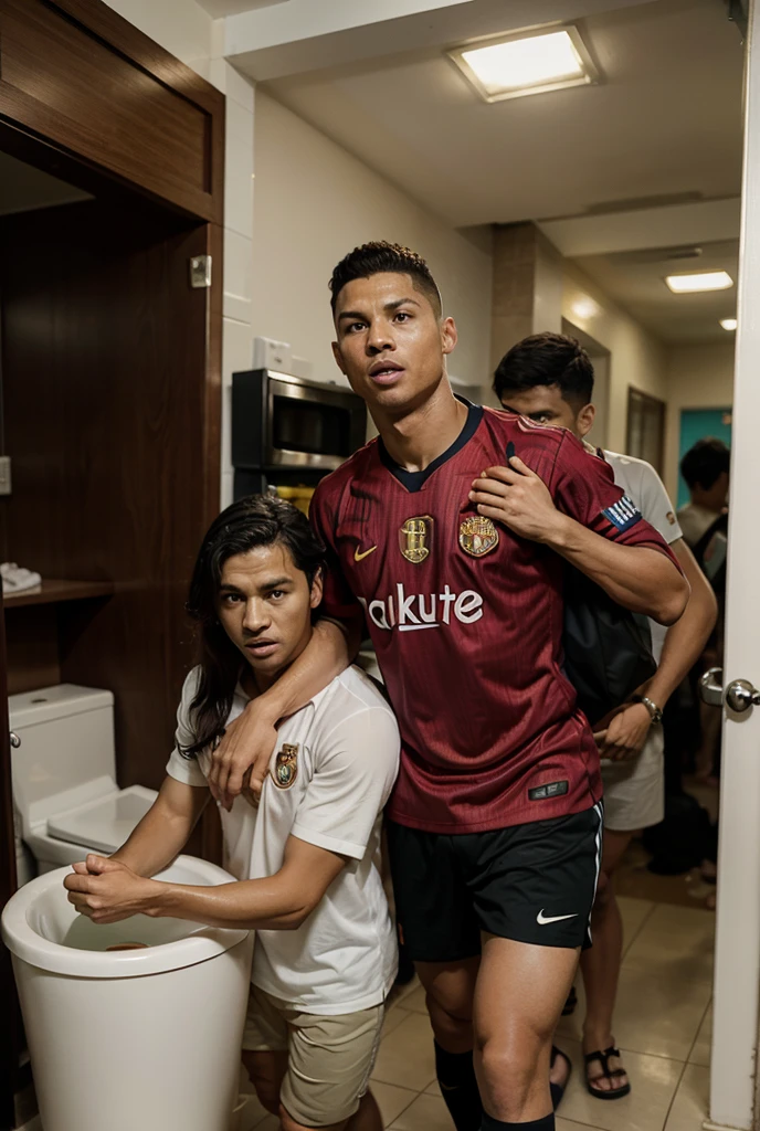 there is a man that is taking a selfie in a bathroom, caio santos, André Rios, José Miguel Roman France, vitor maristane, ronaldo luis nazario de lima, christian orrillo, punishment, punishment style, ronaldo luis nazario da lima, 1614572159