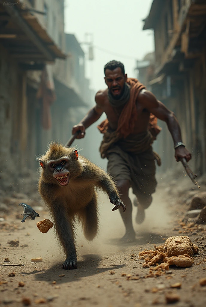 Monkey beating human up with a bat realistic