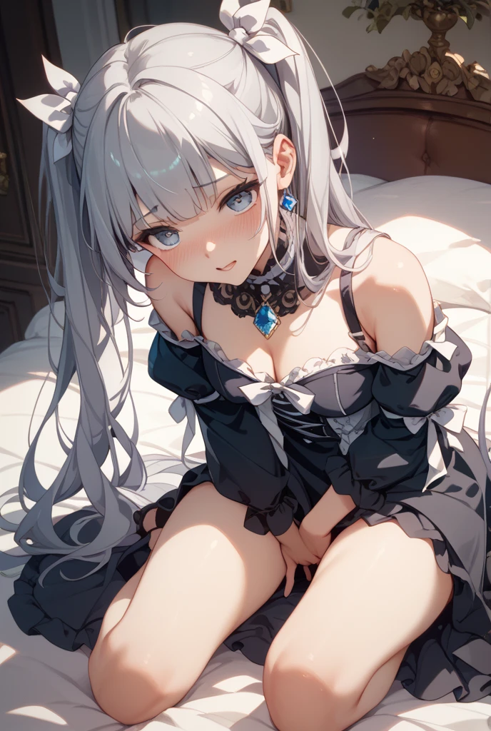 drk1,Lying down,bed,Blushing,View your viewers,Open Mouth Smile,Face close up