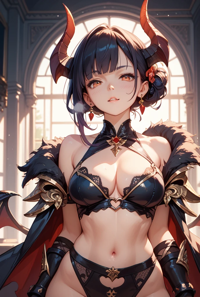 (masterpiece:1.2), (best quality:1.2), perfect eyes, perfect face, perfect lighting, 1girl, mature female, medium black hair, pompadour cut, red eyes, drk_glam, armor, gesugao, gesugao facial expression, sadistic smile, exaggerated expression, detailed night background <lora:gesugao_v10:0.7> <lora:darkKnightFashion_v10:1>