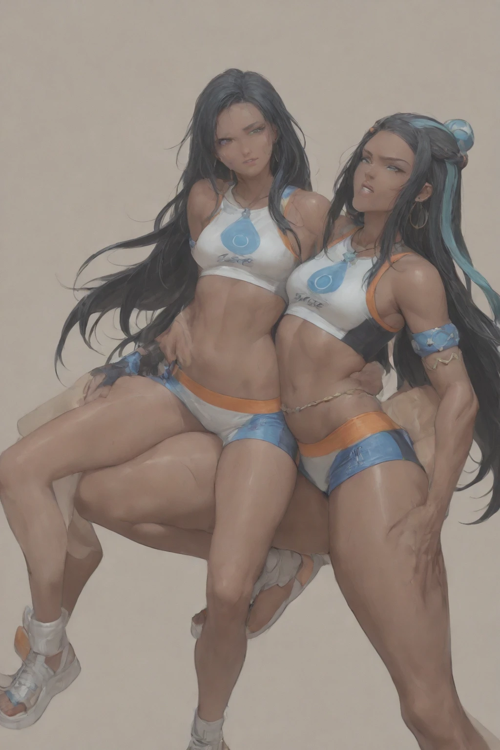 score_9, score_8_up, score_7_up, BREAK On a Beach, 2girls, lounging chair, small, young, petite, tiny, katara, toph, sunbathing on lounge chair, athletic build, heart shaped nipple tape, innie, puffy pussy, swollen pussy, oiled,