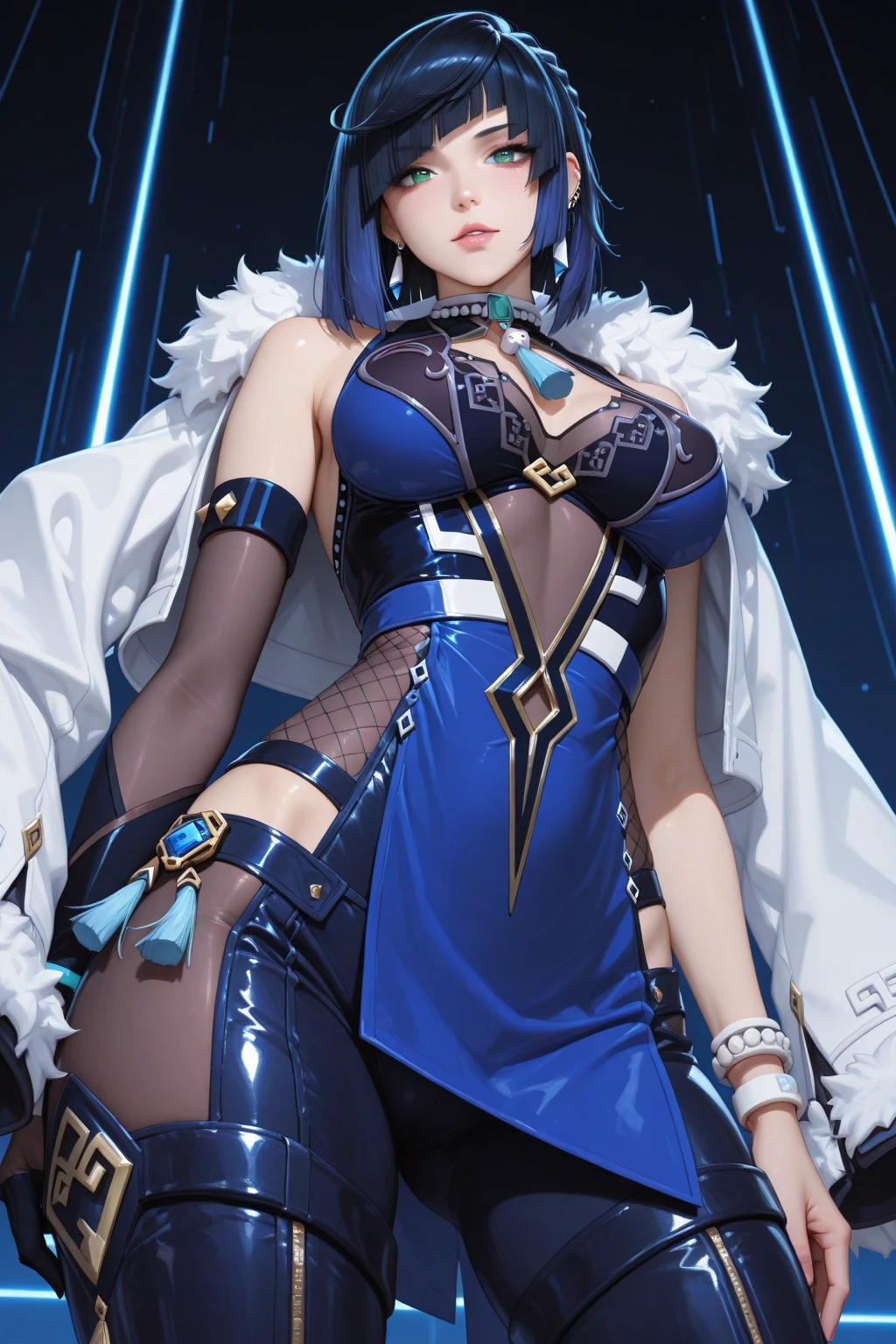 Photorealistic, high resolution, 1 girl, Hips up, Long hair, Beautiful eyes, normal breast, Raiden General costume,figure,drenched all over the body,gossamer,sexyposture