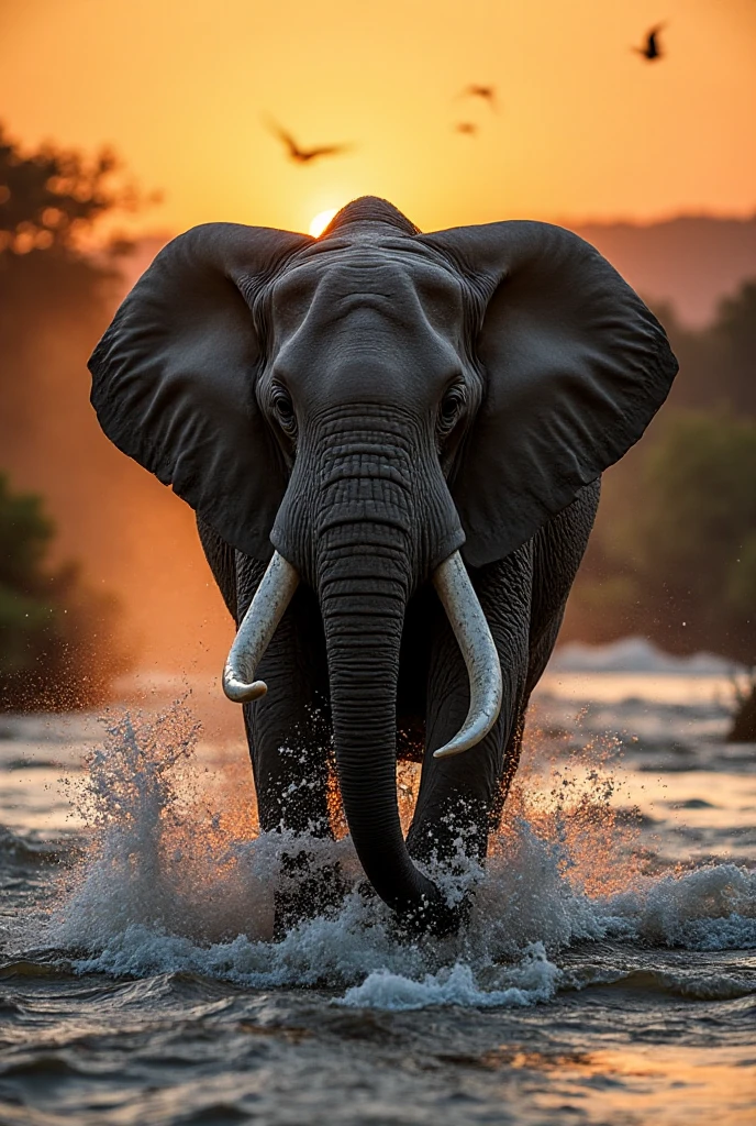 Un Majestueux l phant D Afrique Traverse Une Rivi re Tumultueuse Au un-majestueux-l-phant-d-afrique-traverse-une-rivi-re-tumultueuse-au