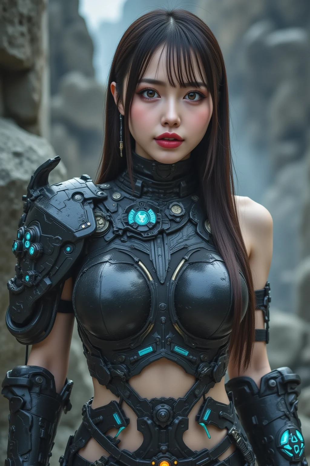 Best quality at best，tmasterpiece，超高分辨率，（真实感:1.4）,（sword1.2），Detailed details,1girll,Combat posture,cleavage，a beauty girl，（Handheld weapon 1.3），mechs，A mechanical，ellegance，Clear focus，gentlesoftlighting，vivd colour，tmasterpiece，