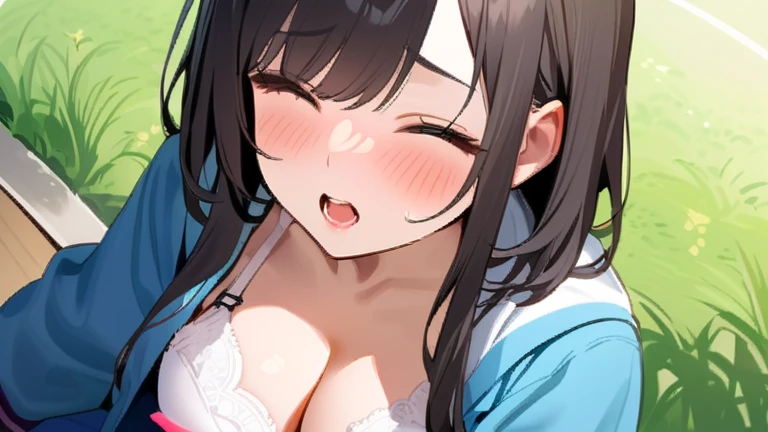 sunglass, wearing a long salmon sarong skirt that has a design of a green seaweed with red and yellow flowers on the side, black ling hair, ,score_9, score_8_up, score_7_up, score_6_up, score_5_up, score_4_up, BREAK, source_anime, 1girl, nico robin, cleavage, black hair, smile, solo looking at viewer, blush, open mouth, big mouth, tongue, tongue out, close up, saliva, uvula, uvula, room, mouth focus, excessive saliva, giantess,, looking at viewer, long tongue, large tongue, no lips, anime coloring, closed eyes,