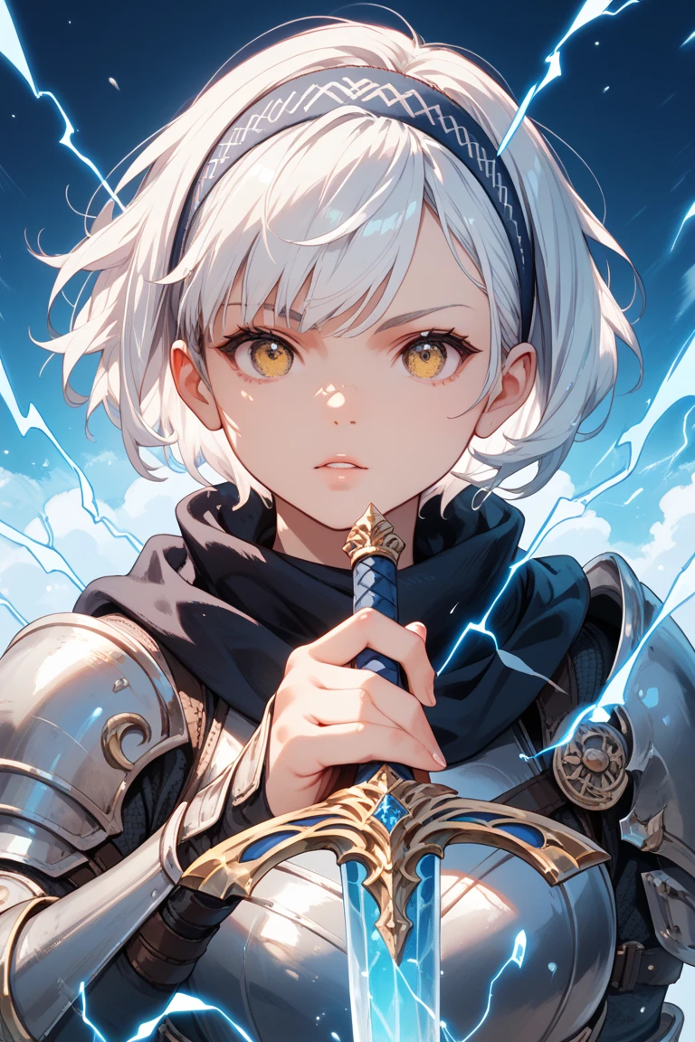 an illustration of a female paladin adorned in holy armor, wielding a sacred sword, furrowed brow, open mouth, teeth,
masterpiece, best quality, intricate detail, high background detail, high contrast, <lora:emotion_angry_slider_v1:1> anime screencap,