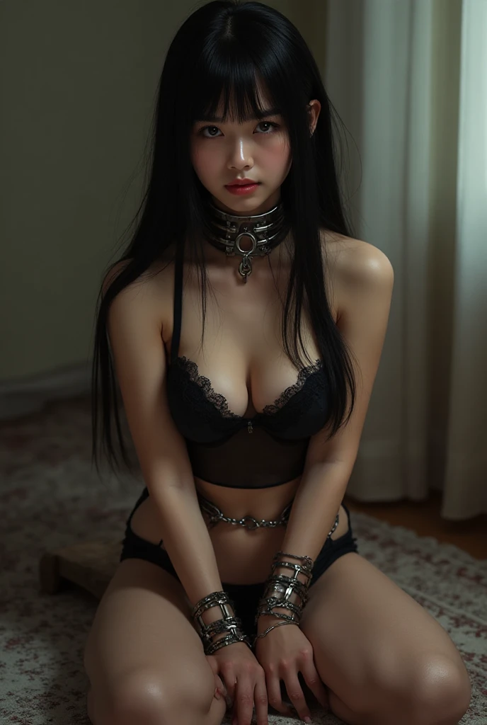 (8K、RAW Photos、top-quality、masterpiece:1.2)、One young black-haired beauty、Rope restraint、(((small tit)))、(((Armpit hair in women)))、(((No pubic hair)))、((erectile nipple))、Ultra-fine depiction、The tips of the are sticking out the protruding、areola protruding、The shape of the pubic area is clearly visible、Legs wide open、Bed with white sheets、Pleasant face、