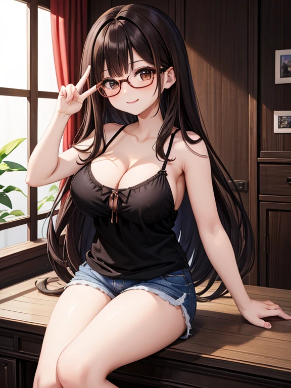 Highest quality、High definition、A very cute beautiful girl、Pretty lips、Very sensual、G-cup bust、Very sensual、Smiling Beauty、feminine、Skin like in the picture、Glossy Skin、Various hairstyles、Different hair colors、Flowing hair texture、A beautiful woman with a large amount of milky liquid flowing all over her body、Sweaty、A beautiful woman in a colorful and cute tank top、Short skirt、Red stiletto heels、Garter belt and stockings、Blue and pink camisole、chest、Shoulder Bare、Sexy pose、T-back shorts、Date at a Japanese restaurant、