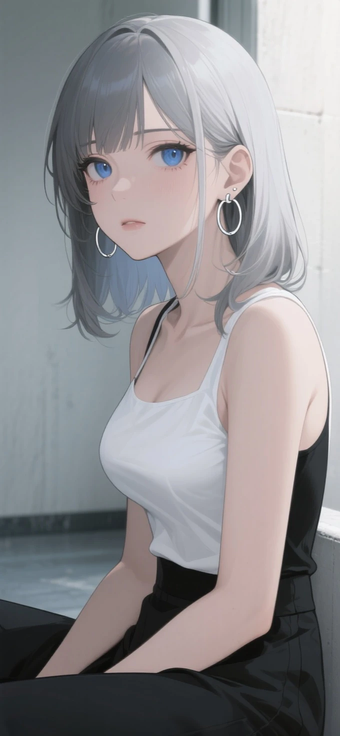(Masterpiece, Best Quality:1.2), 1 girl, Alone,standing_to divide, 
wide, White Sleeveless Tank Top，blue denim shorts