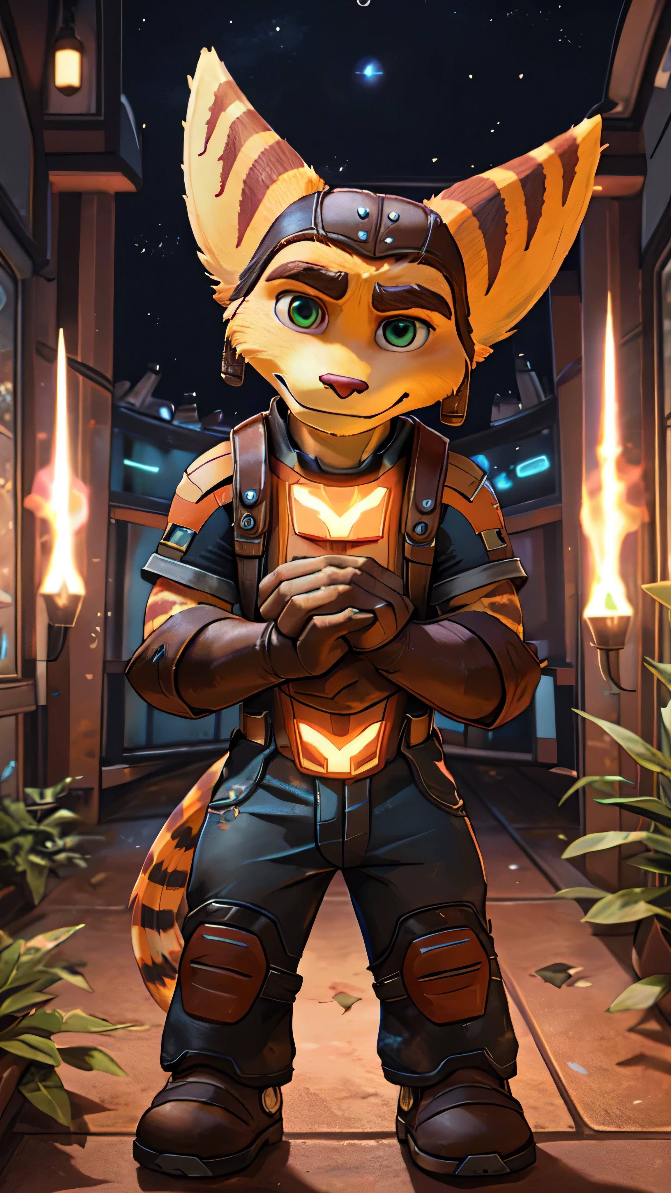 mitrailleuse Thompson, , chargeur de batterie, visée, visée at viewer, tir, fusil, (holding a with both hands:1.25), CASSER, ratchet, 1 garçon, Seul, velu, , Ratchet et Clank, towin jeux