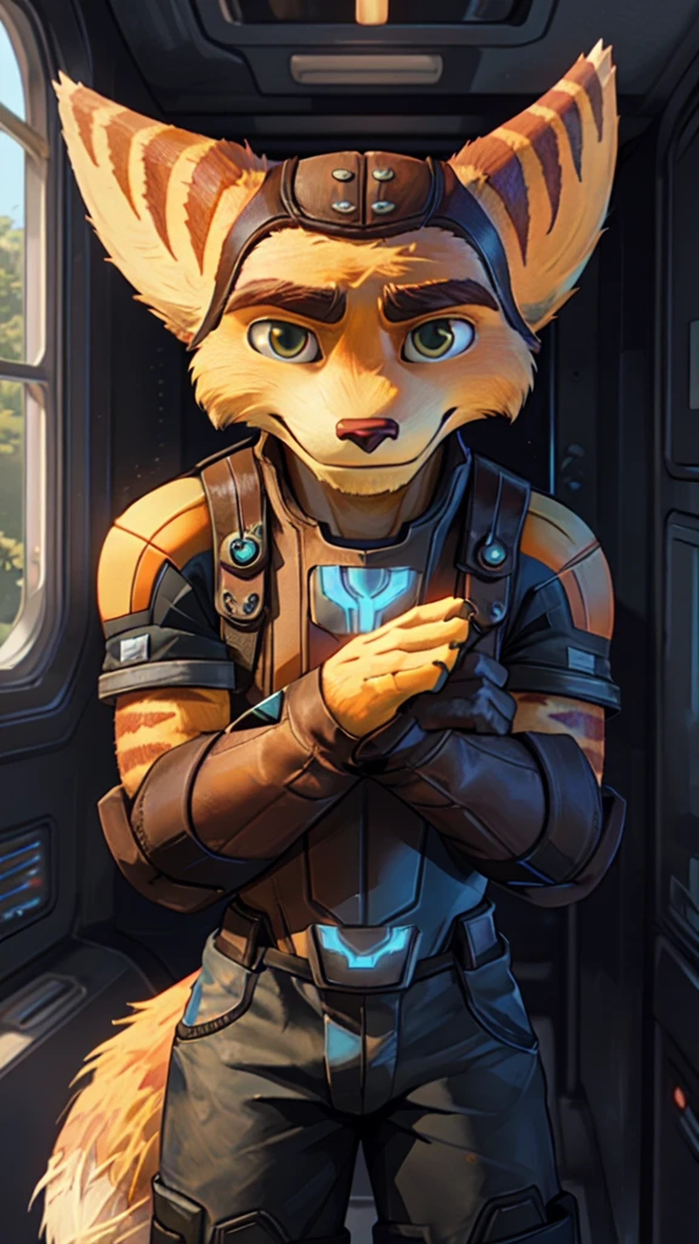 mitrailleuse Thompson, , chargeur de batterie, visée, visée at viewer, tir, fusil, (holding a with both hands:1.25), CASSER, ratchet, 1 garçon, Seul, velu, , Ratchet et Clank, Fox PS4 ratchet super kli 8000🦊🤖