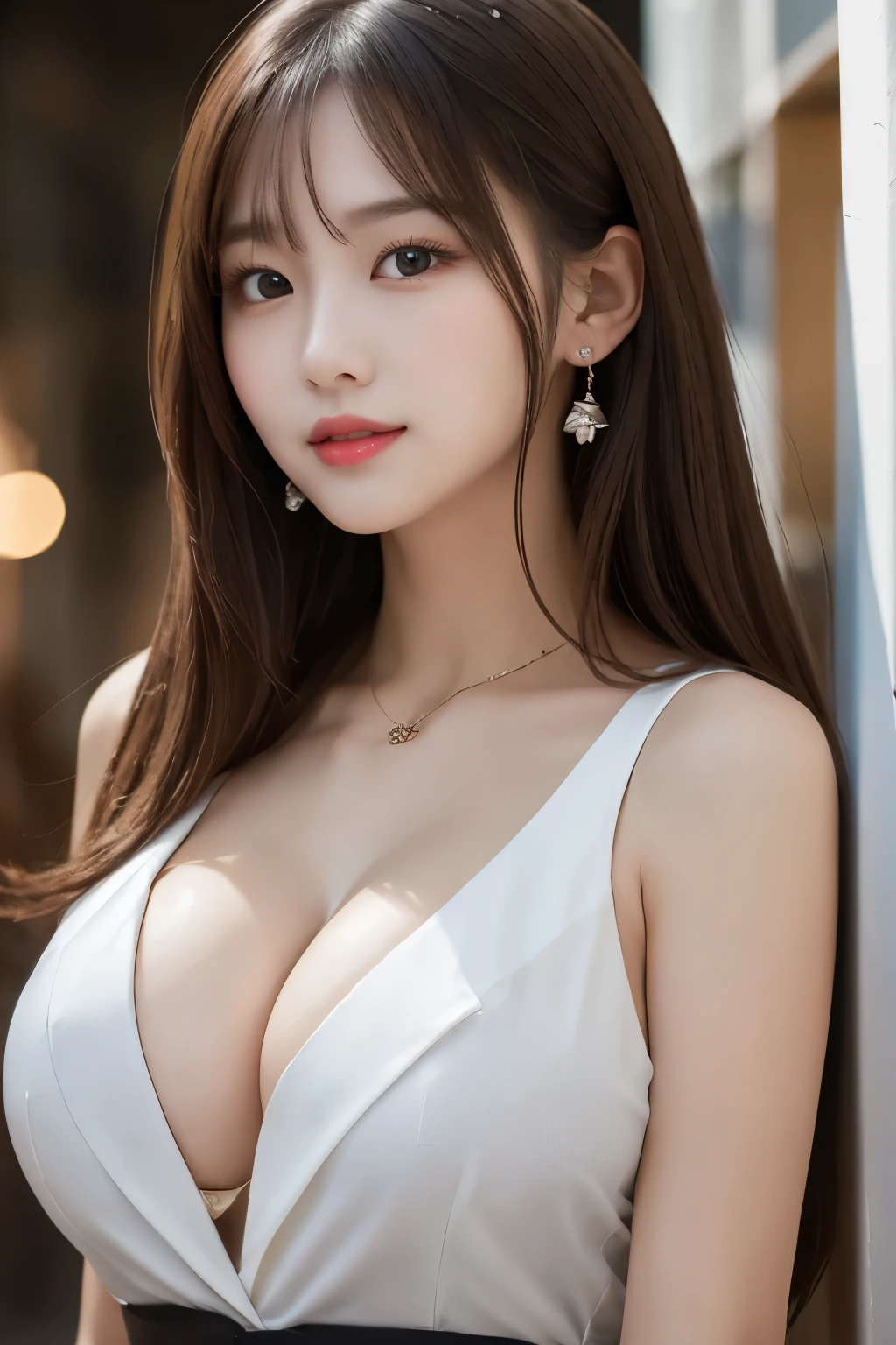 One Girl, 1 person,Highest quality,High resolution,超High resolution,8k,Realistic,Upper Body,encounter_audience,Large Breasts, the body is slim,(Bunny Girl:1.2),