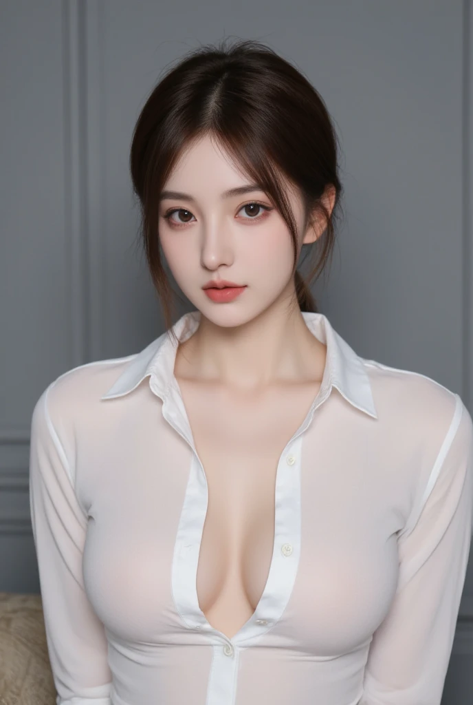(Best quality, 8k, 32k, Masterpiece, UHD:1.3),Photo of glamorous Japanese woman, 1girl, (large breasts:1.2), abs, perfect body, (transparent shirt:1.1), ultra-detailed face, detailed lips, detailed eyes, double eyelid